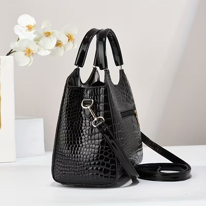 Elegante juego de bolso de dos piezas con estampado y textura de cocodrilo artificial