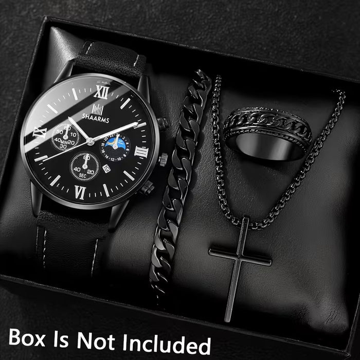 4 piezas/juego, reloj de hombre de estilo minimalista casual adecuado para el uso diario