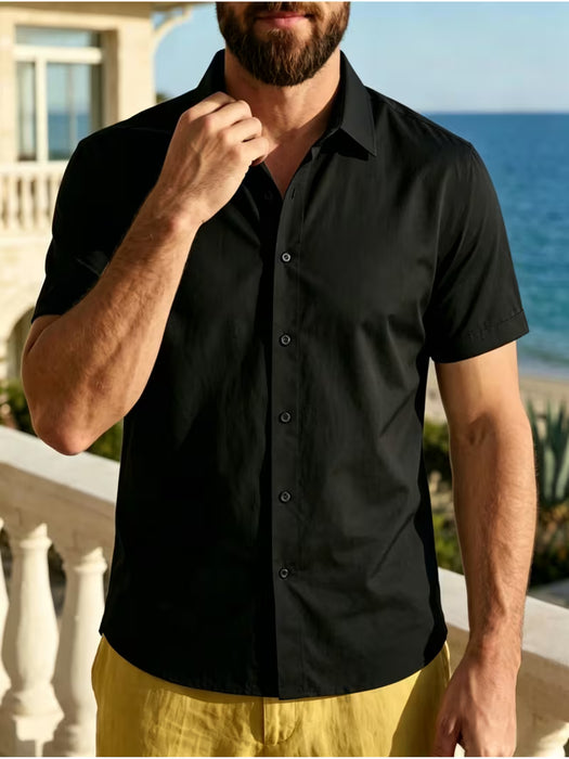 Camisa de negocios casual de manga corta para hombre, hecha de tela ligera y suave