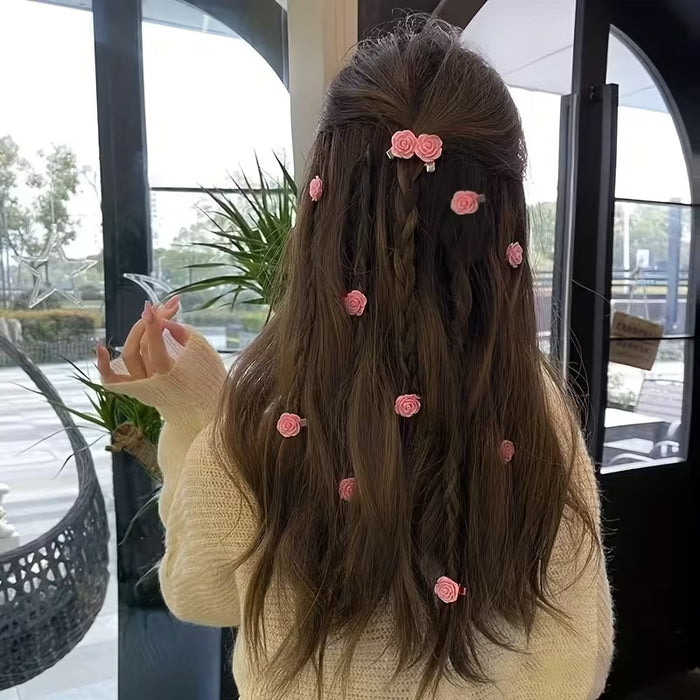 6 Piezas de Horquillas Dulces y Lindas de Flor de Camelia Rosa, Pinzas de Pico de Pato