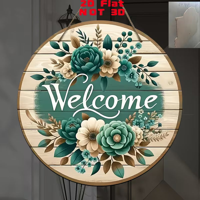 Letrero de Bienvenida de Madera Plano 2D, Encantador con Diseño Floral