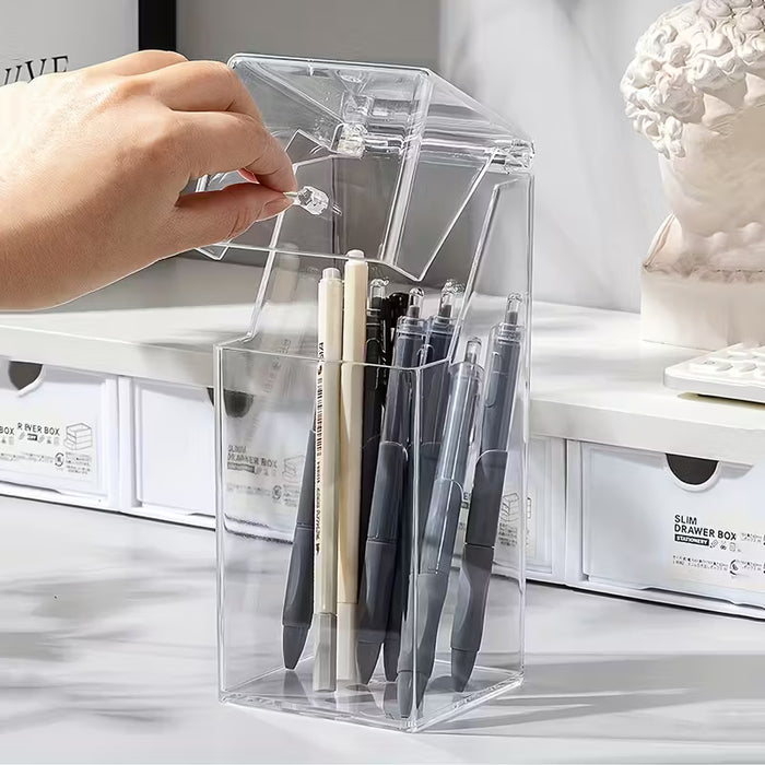 1pc Cubo de Almacenamiento de Escritorio con Tapa para Brochas de Maquillaje y Porta Lápices