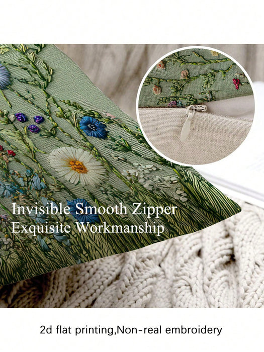 Shein Funda de almohada moderna con diseño floral (2 unidades), color verde claro con cremallera oculta, lavable a máquina sin incluye relleno