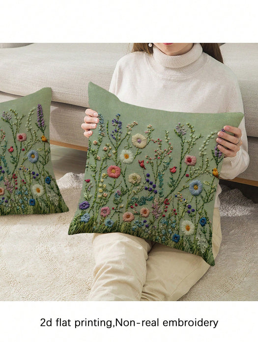 Shein Funda de almohada moderna con diseño floral (2 unidades), color verde claro con cremallera oculta, lavable a máquina sin incluye relleno