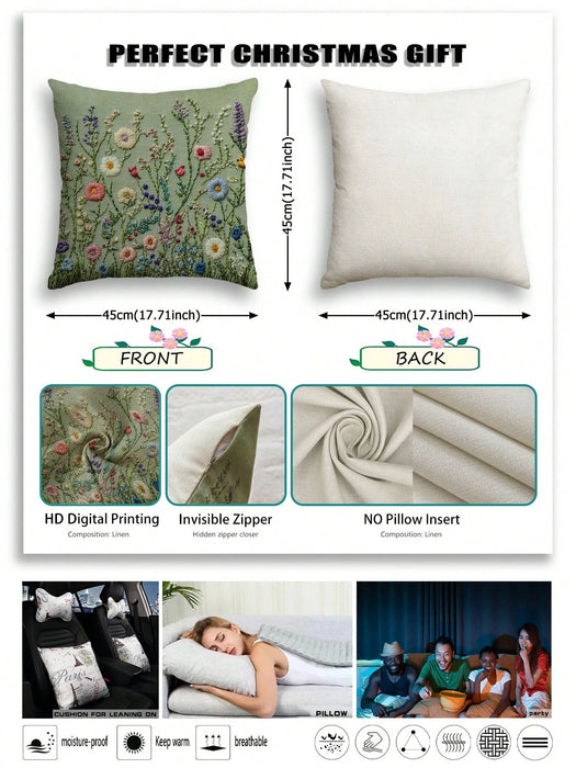 Shein Funda de almohada moderna con diseño floral (2 unidades), color verde claro con cremallera oculta, lavable a máquina sin incluye relleno