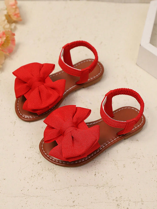 SHEIN 1 par de sandalias planas roja para niñas con malla tejida, detalle de lazo