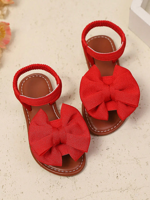 SHEIN 1 par de sandalias planas roja para niñas con malla tejida, detalle de lazo