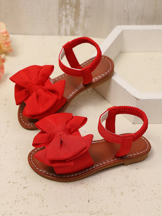 SHEIN 1 par de sandalias planas roja para niñas con malla tejida, detalle de lazo