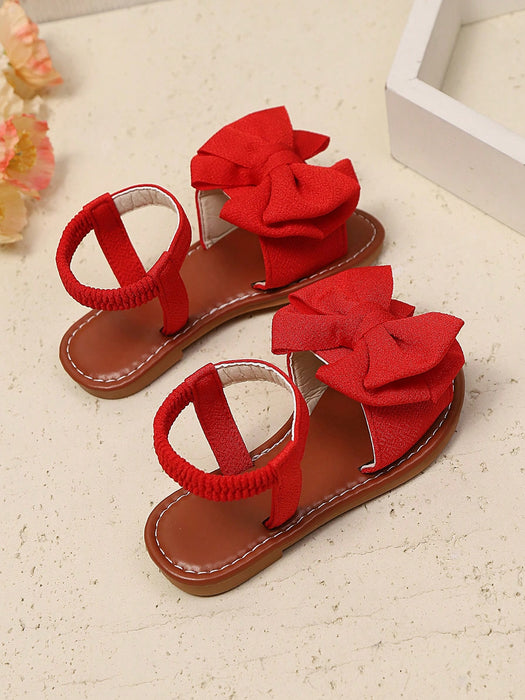 SHEIN 1 par de sandalias planas roja para niñas con malla tejida, detalle de lazo