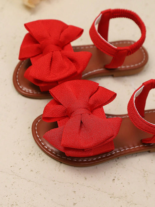 SHEIN 1 par de sandalias planas roja para niñas con malla tejida, detalle de lazo