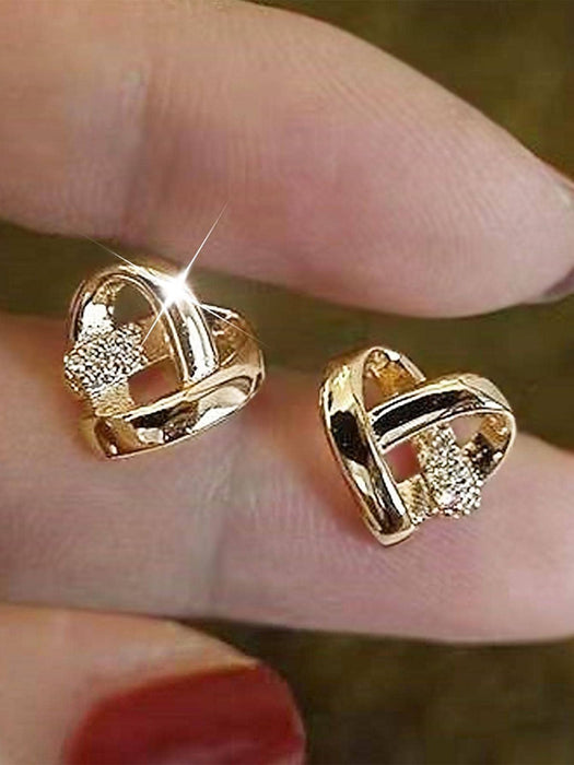 SHEIN 1 par de pendientes de botón con circonita cúbica en forma de corazón