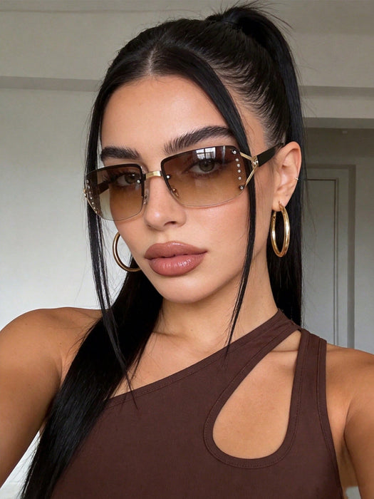 Shein 1 par de gafas de cristal cuadradas retro sin montura de moda Y2K lindas y elegantes