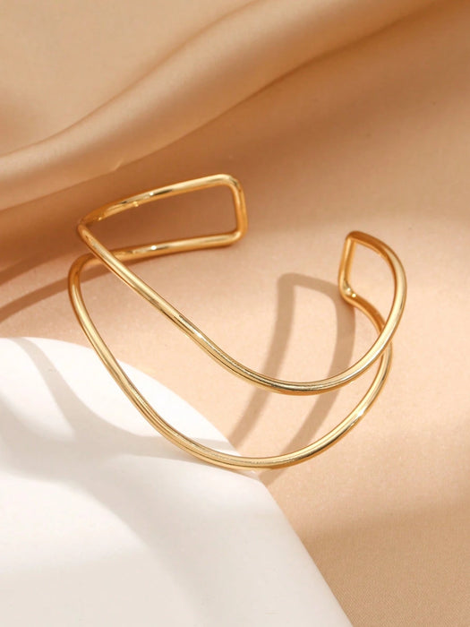 1 brazalete pequeño y minimalista de metal dorado para mujer