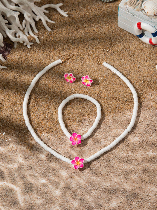 1 Set: pendientes,  pulsera, y collar - Conjunto de joyería con colgante de flor de plumeria