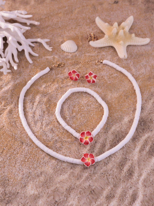 1 Set: pendientes,  pulsera, y collar - Conjunto de joyería con colgante de flor de plumeria