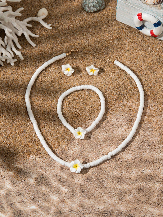 1 Set: pendientes,  pulsera, y collar - Conjunto de joyería con colgante de flor de plumeria