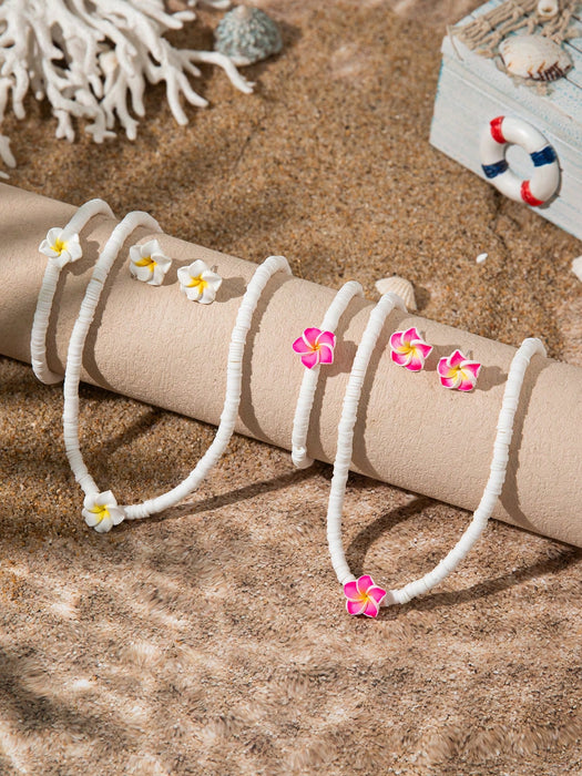 1 Set: pendientes,  pulsera, y collar - Conjunto de joyería con colgante de flor de plumeria