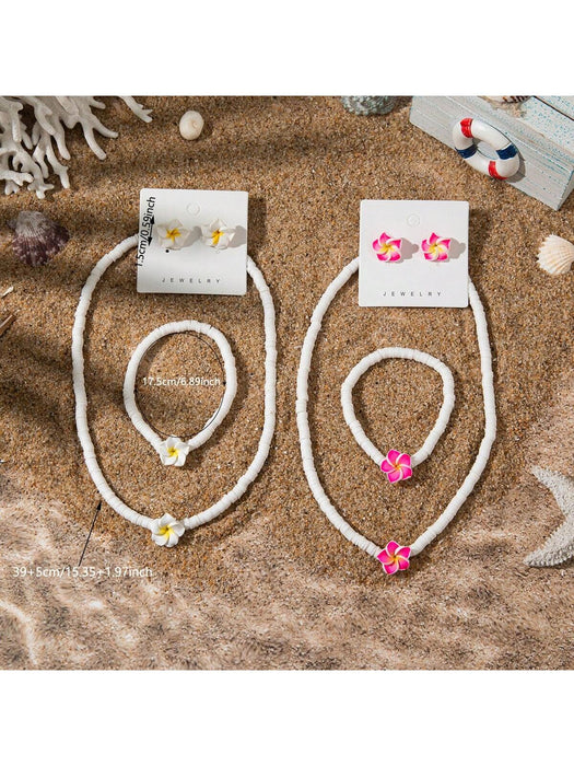 1 Set: pendientes,  pulsera, y collar - Conjunto de joyería con colgante de flor de plumeria