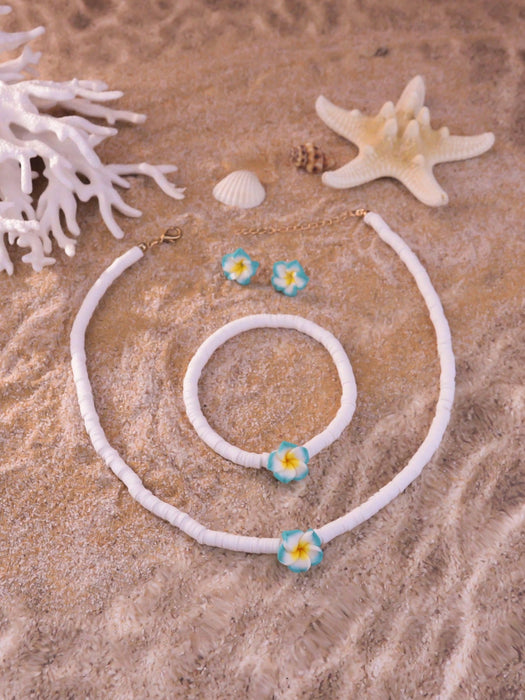 1 Set: pendientes,  pulsera, y collar - Conjunto de joyería con colgante de flor de plumeria