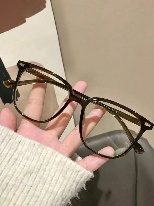 1 par de gafas de plástico con montura cuadrada, sin graduación, de color marrón tostado