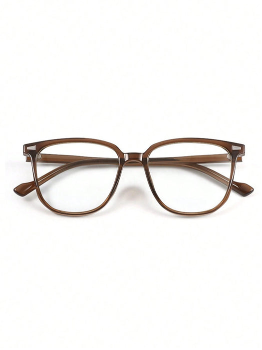 1 par de gafas de plástico con montura cuadrada, sin graduación, de color marrón tostado