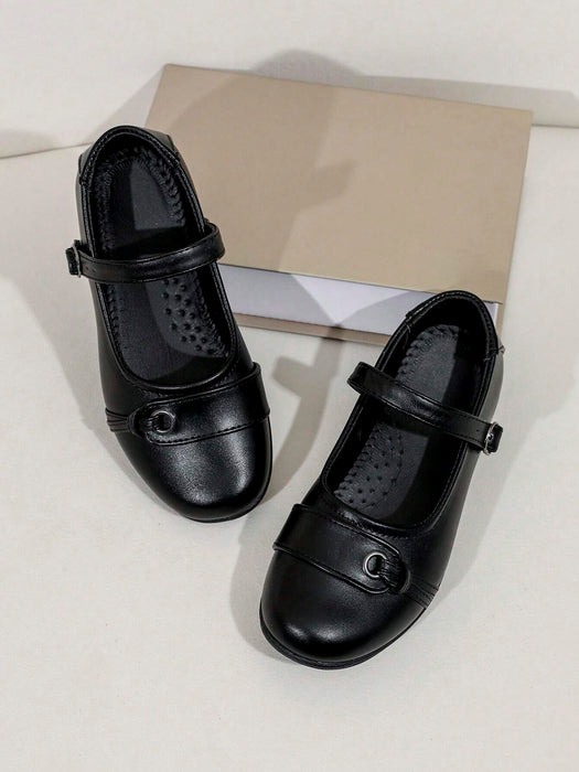 SHEIN 1 par de zapatos planos negro para niños, de estudiante de escuela
