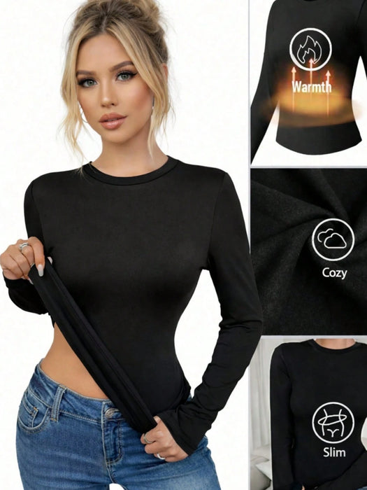 SHEIN 1 pieza Camiseta de manga larga con cuello redondo, forro térmico