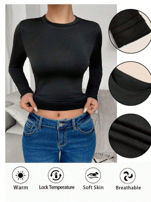 SHEIN 1 pieza Camiseta de manga larga con cuello redondo, forro térmico