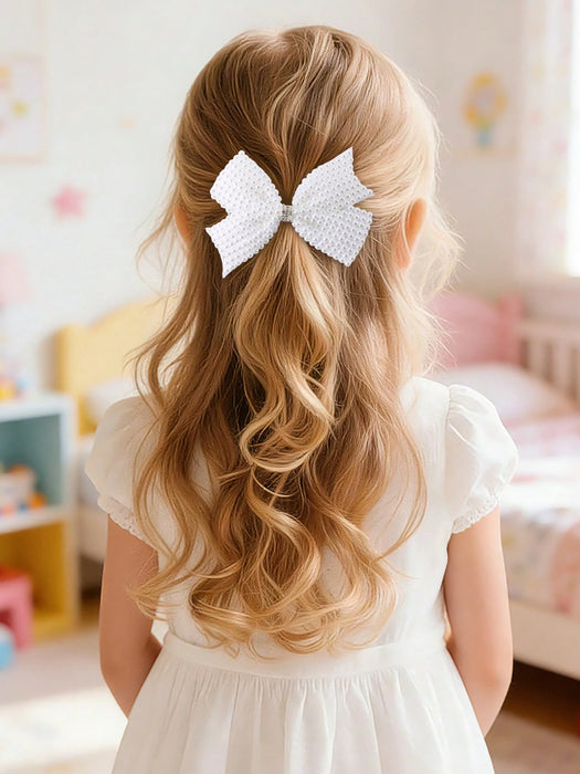 1 Clip de pelo con lazo de tela blanca, para el cabello con perlas falsas y rhinestones