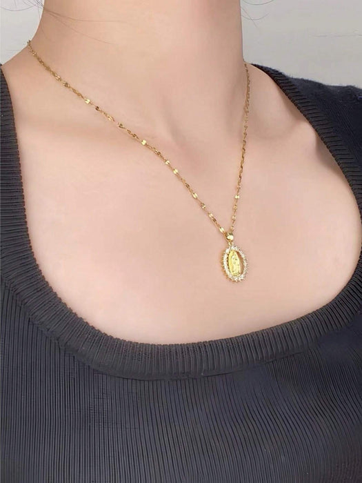 SHEIN 1 pieza Collar con colgante de Virgen María ovalado con microincrustraciones