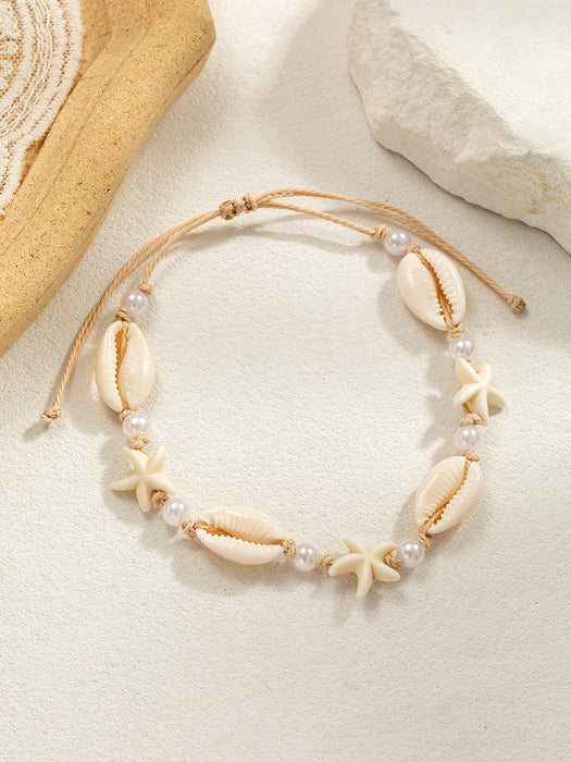 Conjunto de tobillera y collar trenzado de estilo bohemio con estrella de mar para mujer