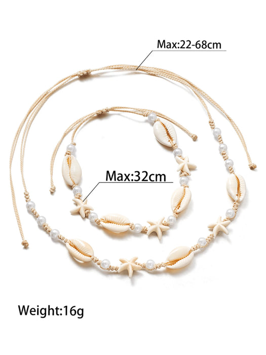 Conjunto de tobillera y collar trenzado de estilo bohemio con estrella de mar para mujer