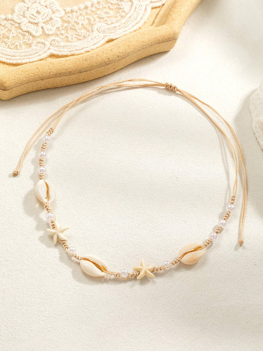 Conjunto de tobillera y collar trenzado de estilo bohemio con estrella de mar para mujer