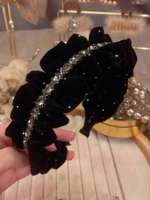 SHEIN 1 pieza Diadema de terciopelo con cadena de strass para niña, versátil