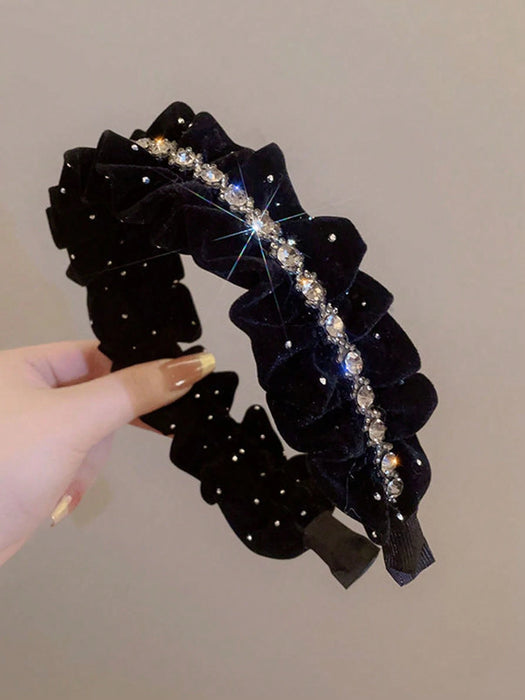 SHEIN 1 pieza Diadema de terciopelo con cadena de strass para niña, versátil