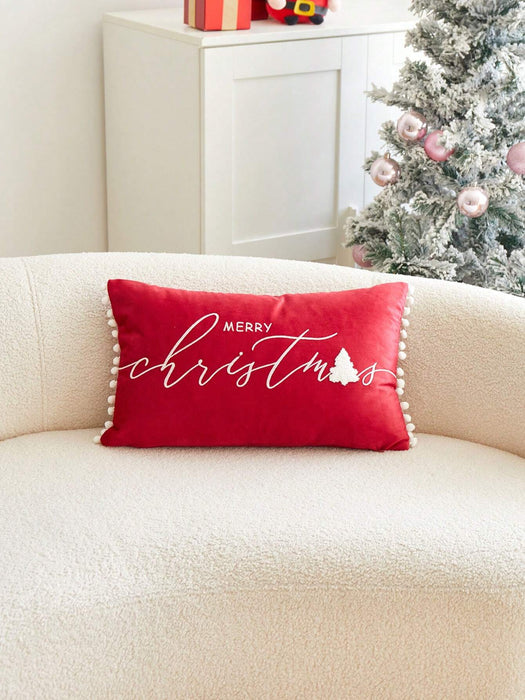 SHEIN 1 pieza Funda de cojín decorativa con bordado "FELIZ NAVIDAD"
