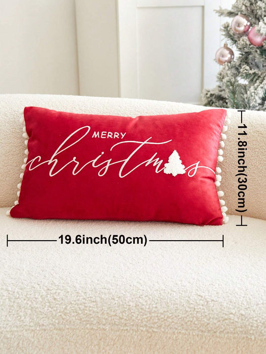 SHEIN 1 pieza Funda de cojín decorativa con bordado "FELIZ NAVIDAD"