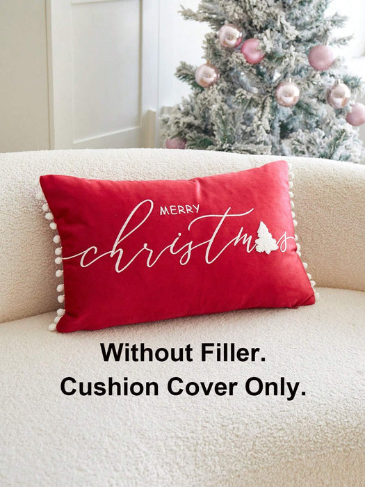 SHEIN 1 pieza Funda de cojín decorativa con bordado "FELIZ NAVIDAD"