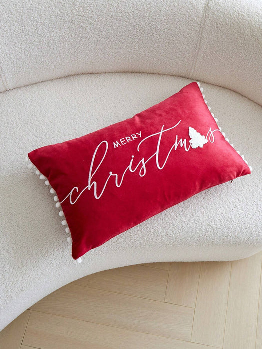 SHEIN 1 pieza Funda de cojín decorativa con bordado "FELIZ NAVIDAD"