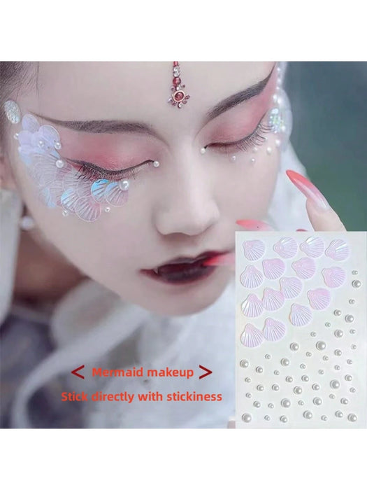 1 pieza Pegatina de maquillaje para ojos con concha de sirena/sirena y lentejuelas