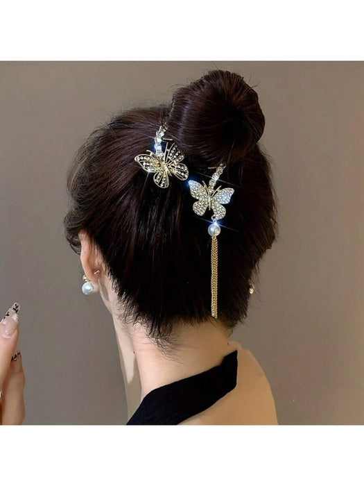 1 Pinza para el cabello con accesorios de borla de mariposa de cristal de aleación de zinc