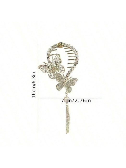 1 Pinza para el cabello con accesorios de borla de mariposa de cristal de aleación de zinc