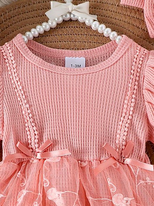 SHEIN 1 pieza Vestido de bebé niña lindo de manga corta con encaje