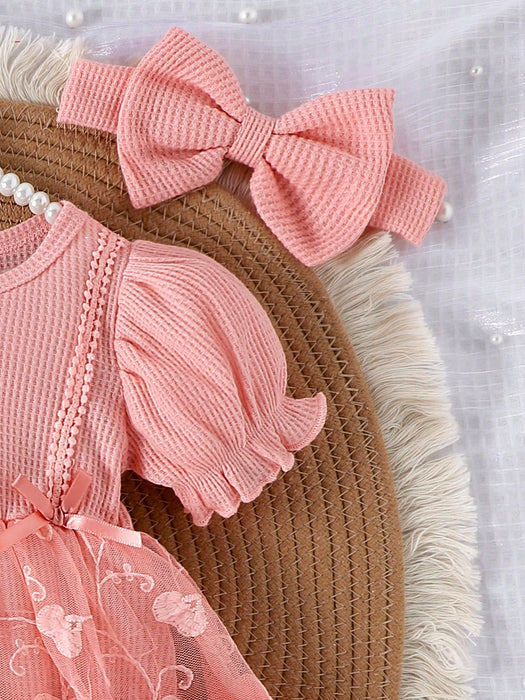 SHEIN 1 pieza Vestido de bebé niña lindo de manga corta con encaje