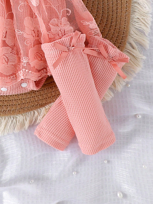 SHEIN 1 pieza Vestido de bebé niña lindo de manga corta con encaje
