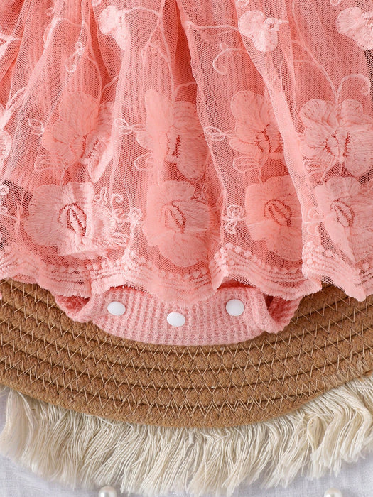 SHEIN 1 pieza Vestido de bebé niña lindo de manga corta con encaje