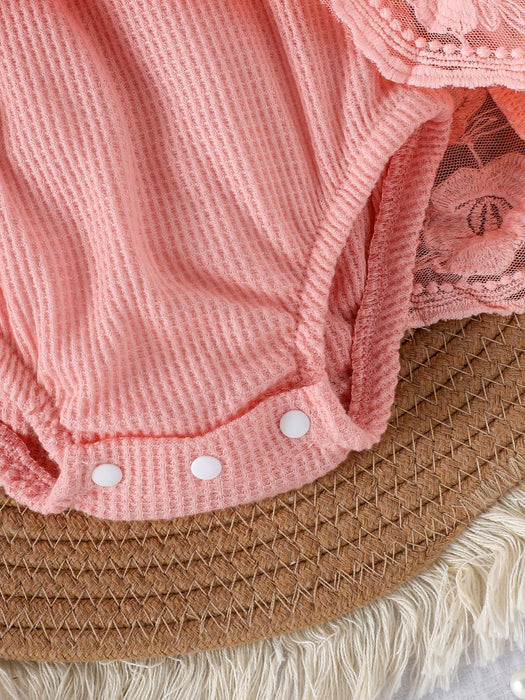 SHEIN 1 pieza Vestido de bebé niña lindo de manga corta con encaje