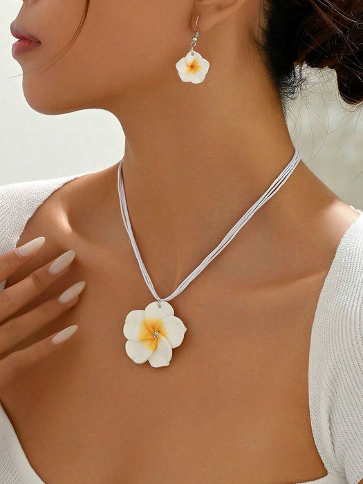 1 set de collar y aretes con diseño de flor en estilo elegante y dulce para mujer