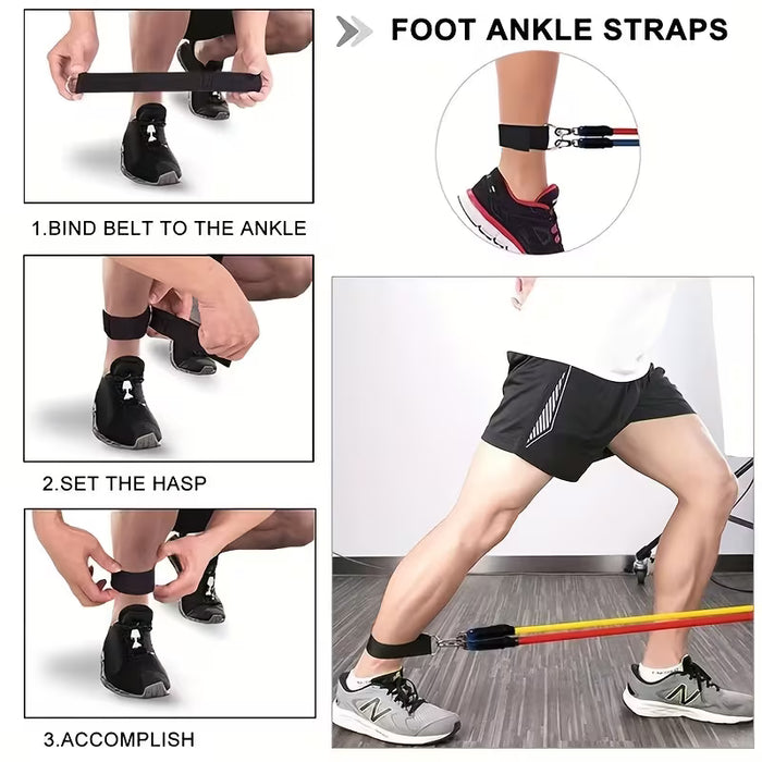 Set de 11 Bandas Elásticas de Resistencia con Cuerdas de Tiro para Entrenamientos de Gimnasio