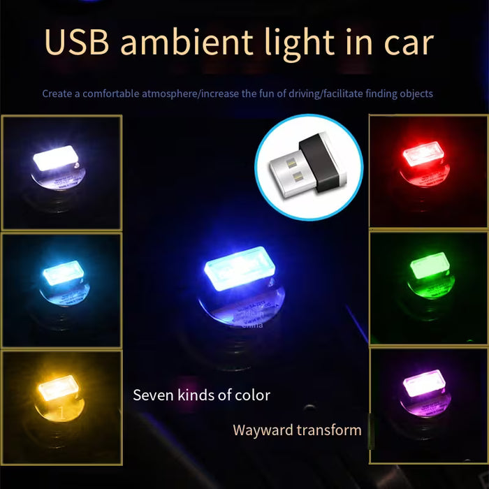 Luz LED de ambiente para coche Mini USB, luz interior de neón